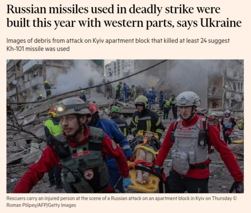 Russian missiles used in deadly strike were built this year with western parts, says Ukraine.